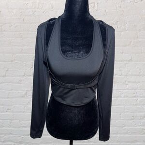 SHEIN Black Long Sleeve Halter Buckle Front Multi Layer Top in Women’s Size Med